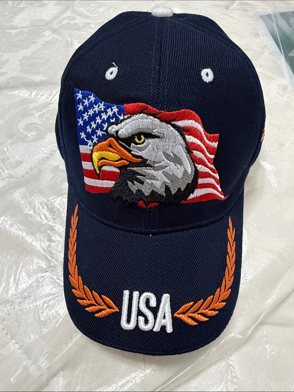 Patriotic USA Eagle Embroidered Baseball Cap - Navy